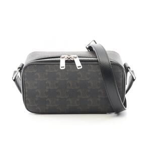 Celine Triomphe Shoulder Bag Canvas Leather Black Brown